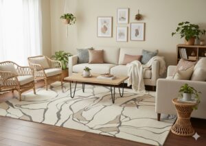Minimalist creme rug with washable cover
