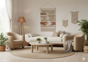 Cozy bouclé armchair for living room – perfect to match paint furniture in modern homes.