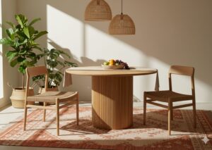 Ellington Round Dining Table in light oak in stylish apartment
