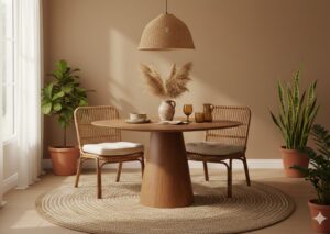Ena Dining Table in honey oak in small apartment dining nook