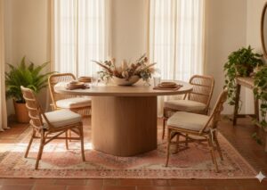 Waynesville Dining Table in walnut wood in cozy apartment