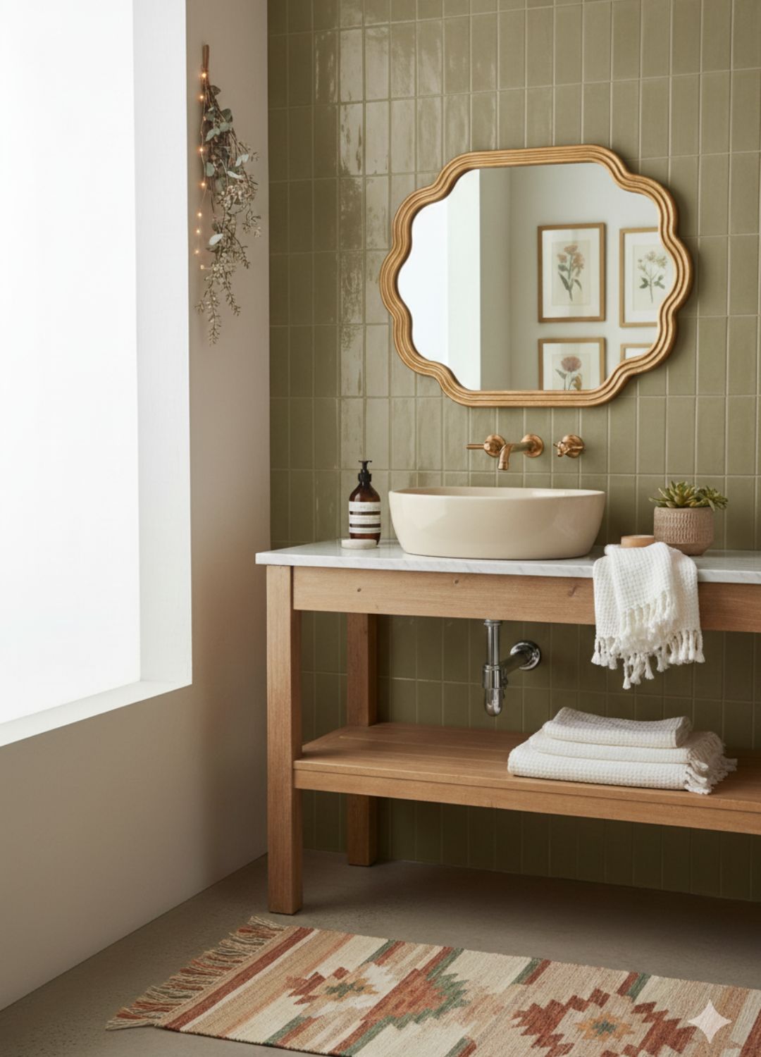 Bohemian bathroom with wooden accents