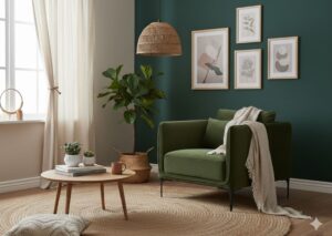 Green upholstered armchair used to match paint furniture accent wall ideas