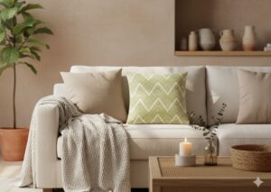 Riverdale square pillow cover on a neutral boho sofa.